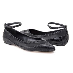 Black mesh flats with ankle strap